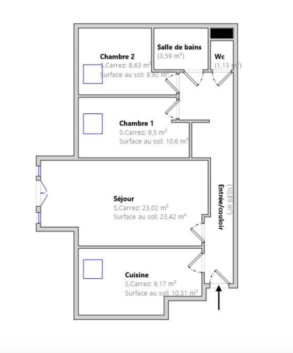 3 pièces avec parking, dernier étage, cœur de ville   DPE C