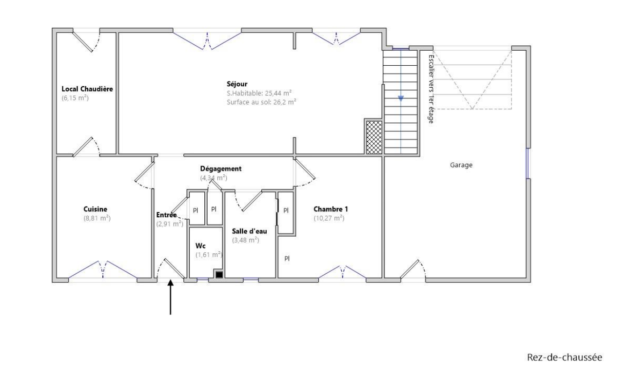 Maison non mitoyenne, garage, parcelle de 444 m2.
