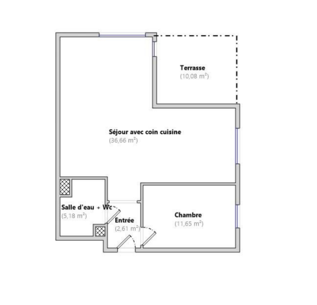Grand 2 pièces 56 m2 avec terrasse, cave et parking. Résidence Jadis et Demain - 21