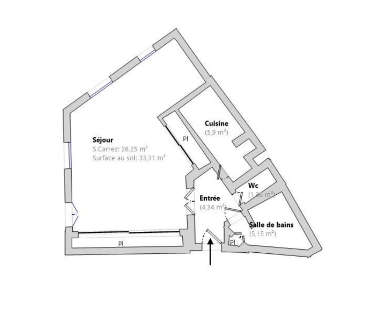 Grand studio 43 m2 (50 m2 au sol) — Dernier étage. Place des Arts. Parking et cave. - 9