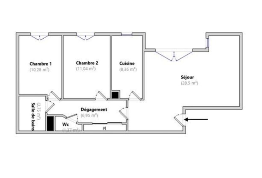 Appartement 3 pièces avec grand jardin 70,25 m2 Plaine-Gare